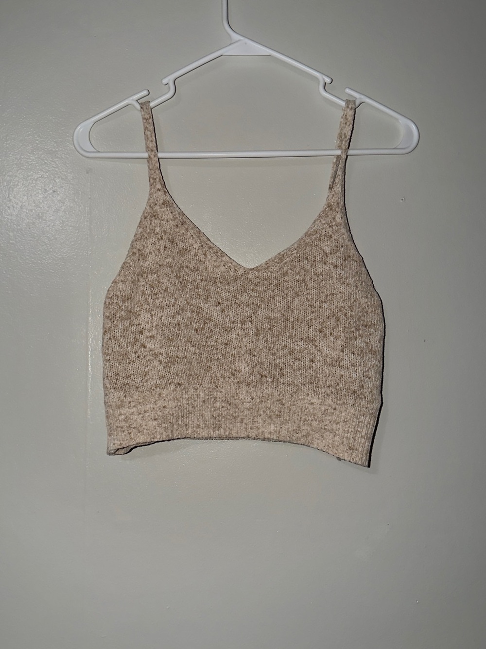 American Eagle Outfitters Beige Knit V-Neck Cropped Tank